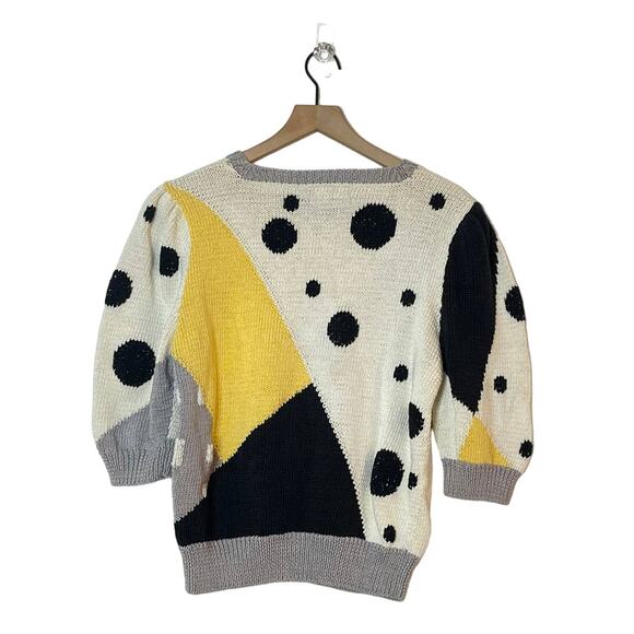 Berek Vintage 80s Hand Knit Sweater Dots and Daisies Size Small Funky Novelty - Picture 2 of 8